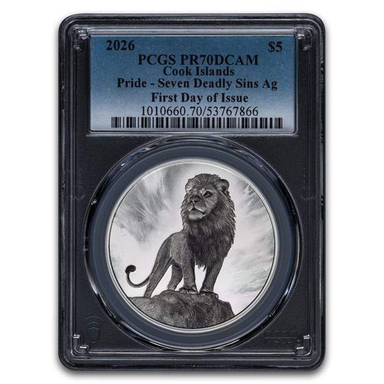 2026 Cook Isl 1 oz Ag Seven Deadly Sins Pride Lion PR-70 PCGS FDI