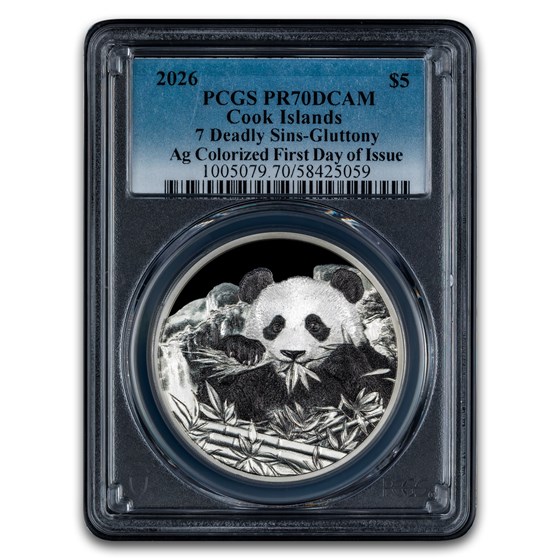 2026 Cook Isl 1 oz Silver Seven Deadly Sins Gluttony Panda PR-70