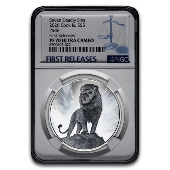 2026 Cook Isl 1 oz Silver Seven Deadly Sins Pride - Lion PF-70 FR