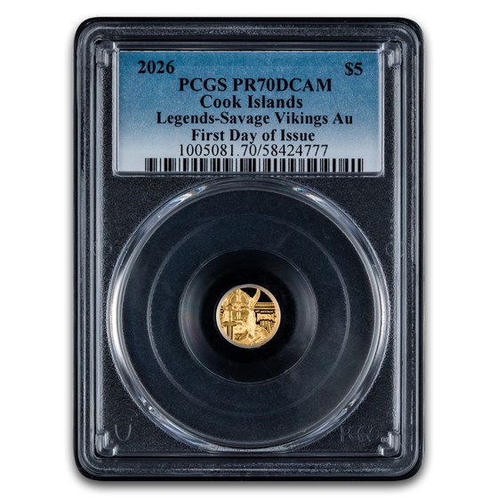 2026 Cook Islands 1/2 g. Gold Proof Savage Vikings PR-70 PCGS FDI