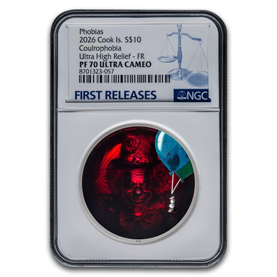 2026 Cook Islands 2 oz Silver Phobias: Coulrophobia PF-70 NGC FR