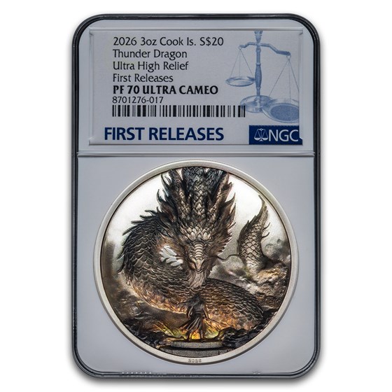 2026 Cook Islands 3 oz Silver Thunder Dragon Proof PF-70 NGC FR