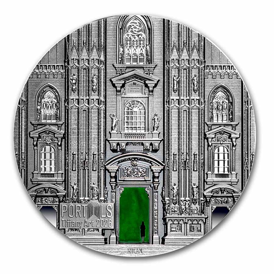 2026 Cook Islands 3 oz Silver Tiffany Art Portals: Milan & Prague
