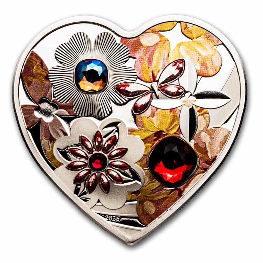 2026 Cook Islands Silver Brilliant Love Blossom Heart Shape