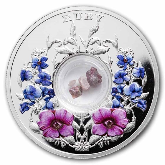 2026 Fiji 1 oz Silver Birthstones Series July: Ruby & Larkspur