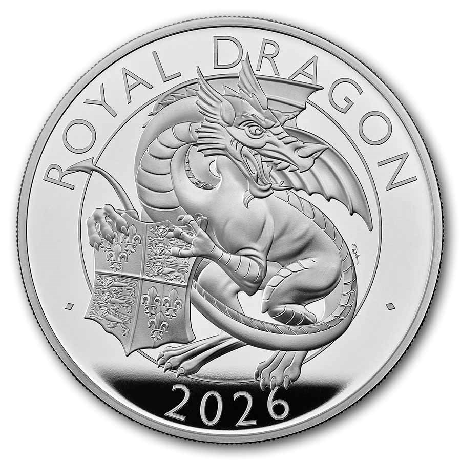 2026 GB Royal Tudor Beasts The Royal Dragon 5 oz Silver Prf Coin