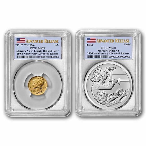 2026 Gold Mercury Coin & Silver Medal Set MS-70 PCGS (AR)