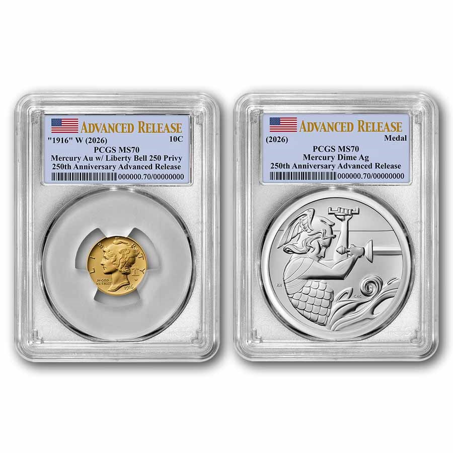 2026 Gold Mercury Coin & Silver Medal Set MS-70 PCGS (AR)