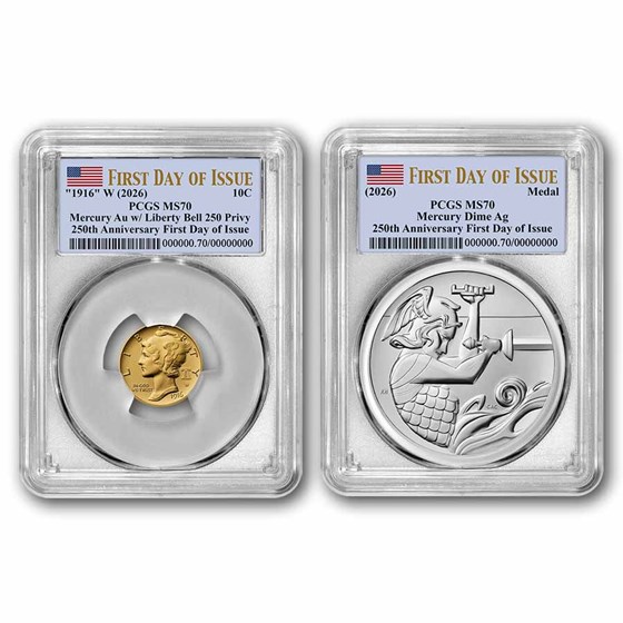2026 Gold Mercury Coin & Silver Medal Set MS-70 PCGS (FDI)