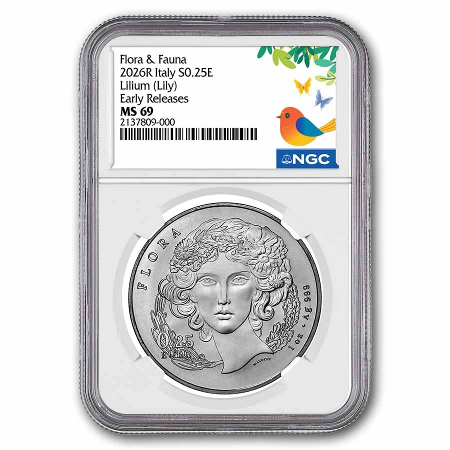 2026 Italy 1 oz Silver Flora & Fauna - The Lily MS-69 NGC (ER)