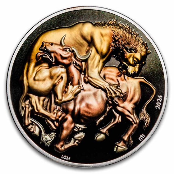 2026 Liberia 2 oz Silver Lion vs Bull Proof (w/ Box & COA)
