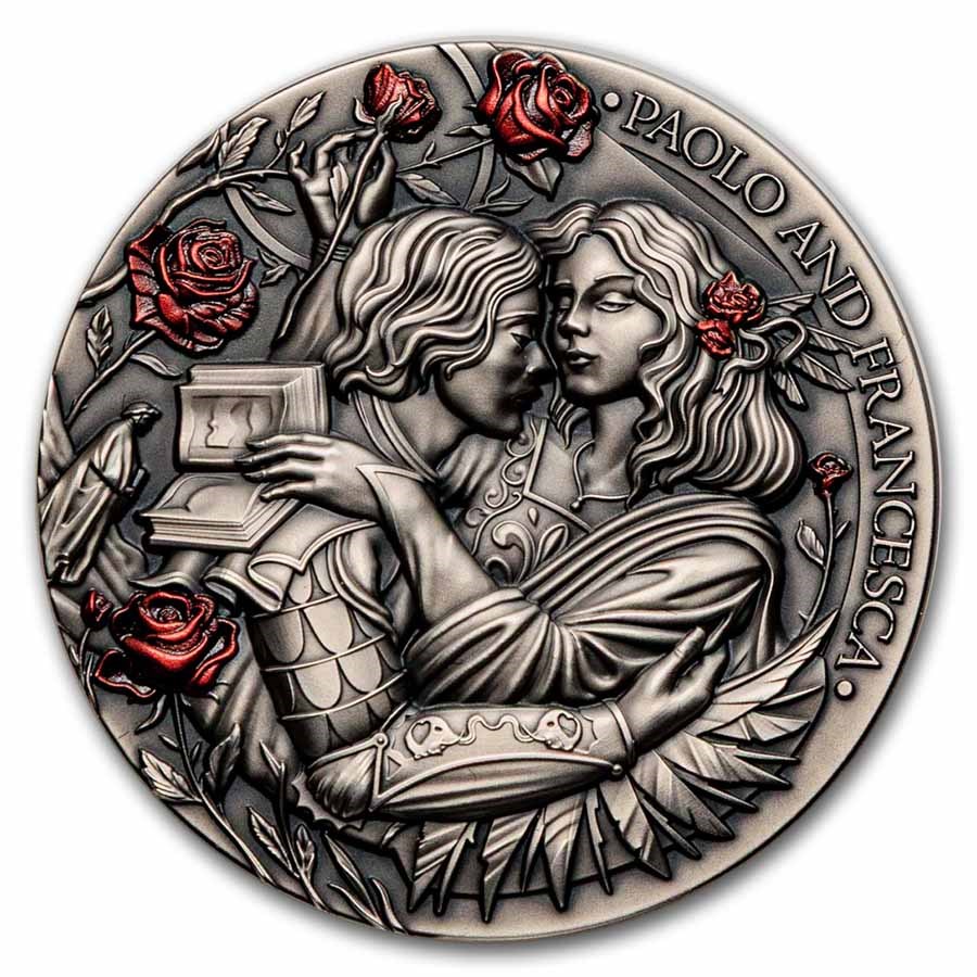 2026 Liberia 2 oz Silver Love Stories: Paolo and Francesca