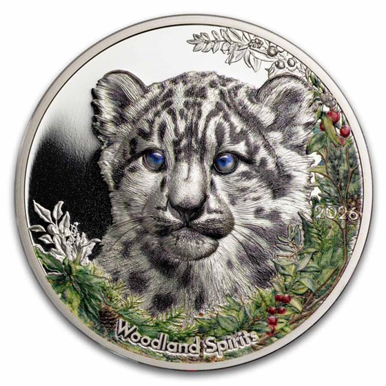 2026 Mongolia 1 oz Silver Woodland Spirits: Snow Leopard (w/ COA)