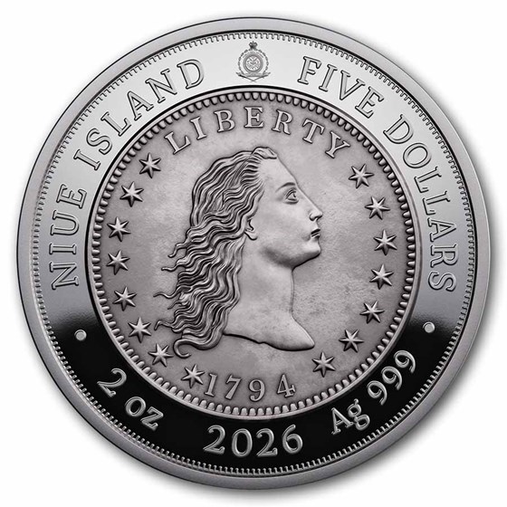 2026 Niue 2 oz Silver 1794 Flowing Hair Silver Dollar