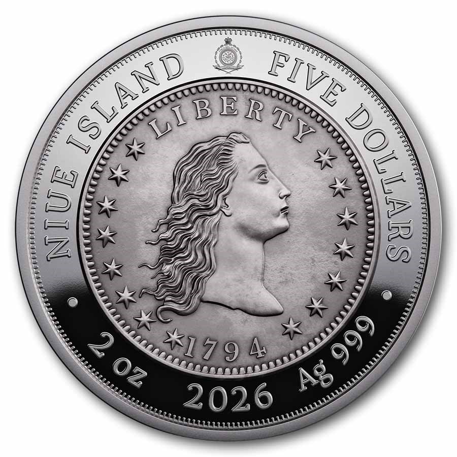 2026 Niue 2 oz Silver 1794 Flowing Hair Silver Dollar