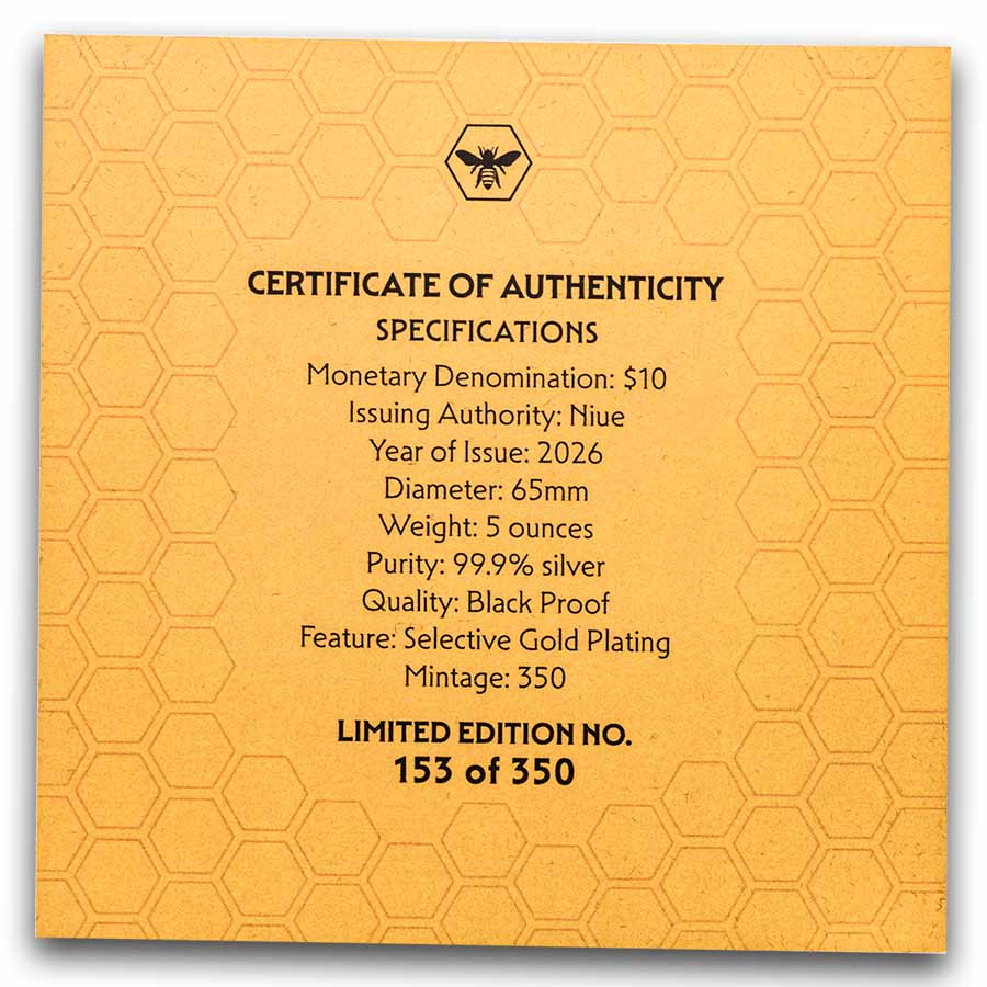 ニウエ・ハニービー(ミツバチ) シルバープルーフ 2022年 Niue 2022 1$ Honey Bee 1 oz Silver Proof Coin - Coins From World
