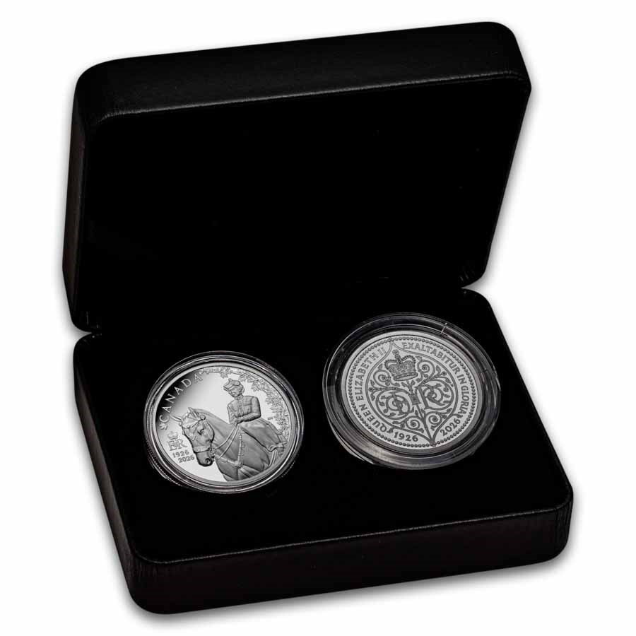 2026 RCM 1 oz Silver 100th Anniv. of the Birth of QEII 2-Coin Set
