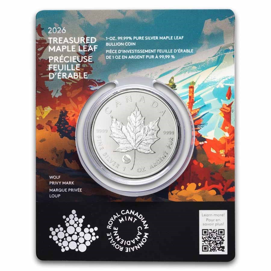 2026 RCM $5 1 oz Silver Treasured Silver Maple Leaf Wolf Privy