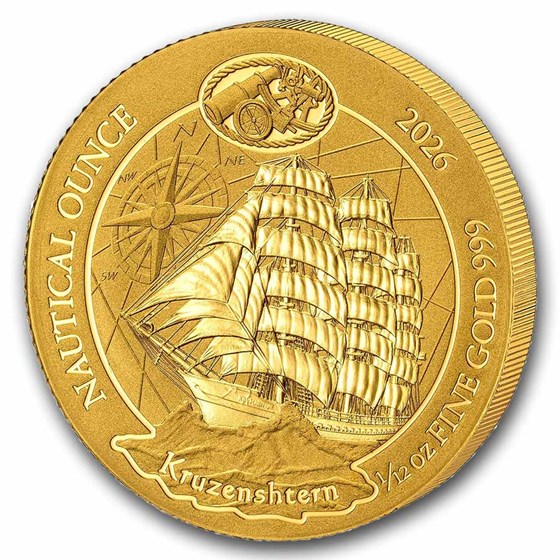 2026 Rwanda 1/12 oz Gold Nautical Ounce 100 Yrs Kruzenshtern BU