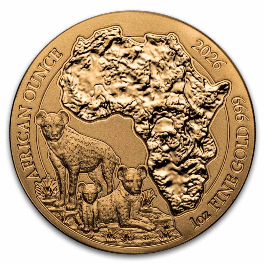 2026 Rwanda 1 oz Gold African Ounce Spotted Hyena BU