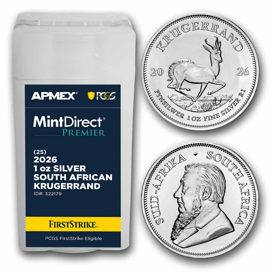Buy 25-Coin 2026 South African 1 oz Silver Krugerrand MDP Tube | APMEX