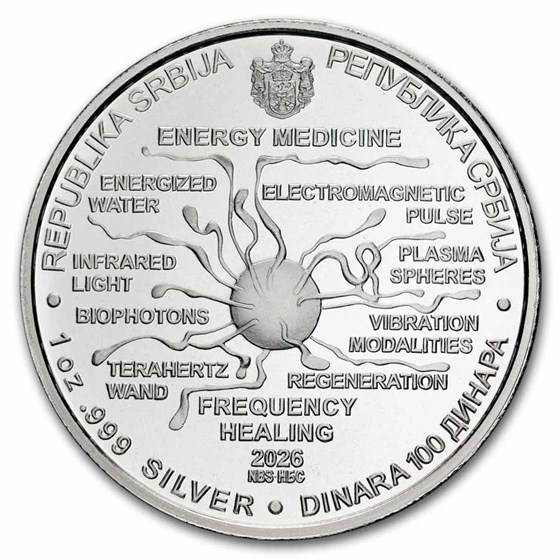 2026 Serbia 1 oz Silver 100 Dinar Tesla: Energy Medicine