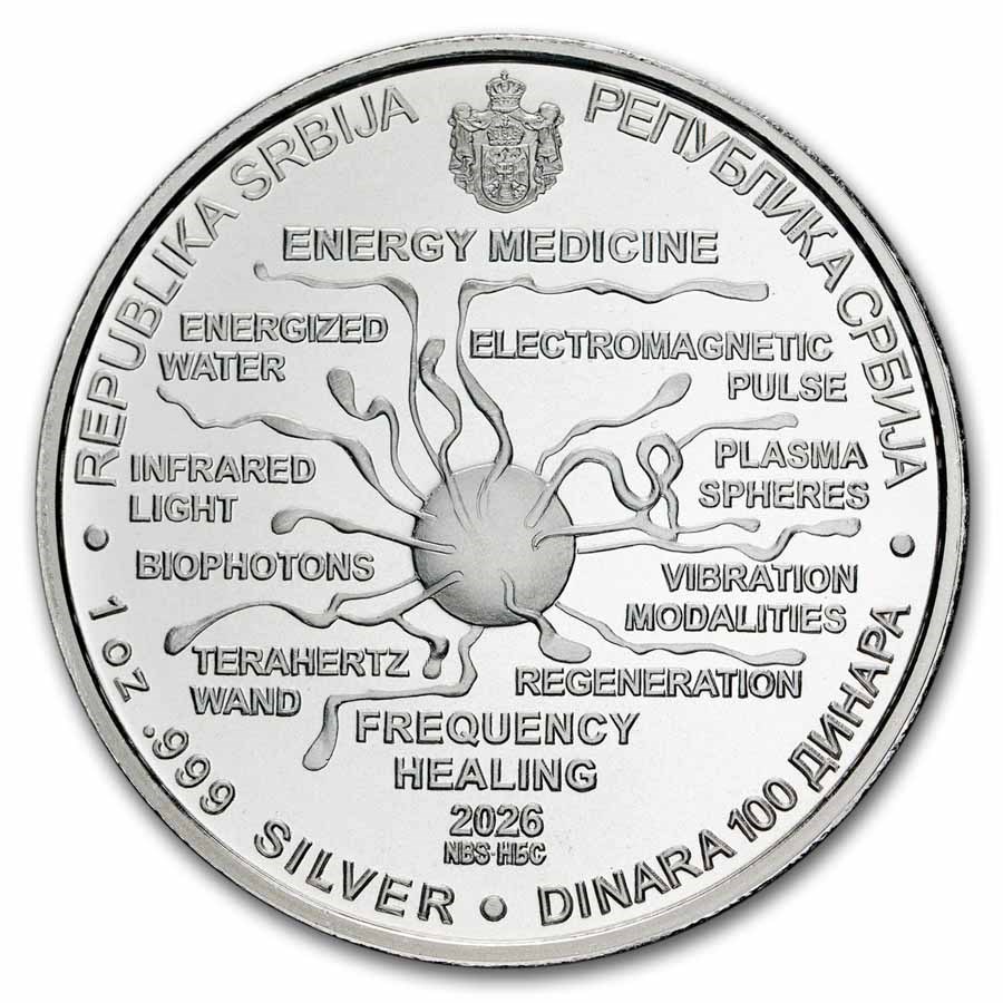 2026 Serbia 1 oz Silver 100 Dinar Tesla: Energy Medicine