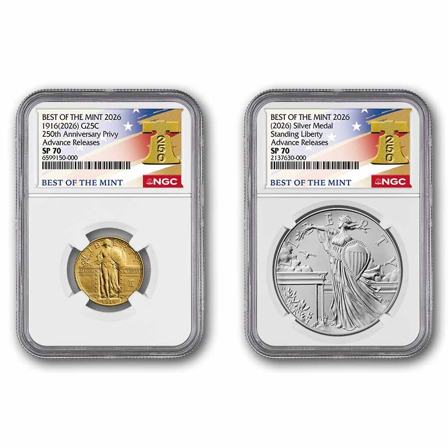 2026 Standing Liberty Coin & Medal Set MS-70 NGC (AR, Bell)