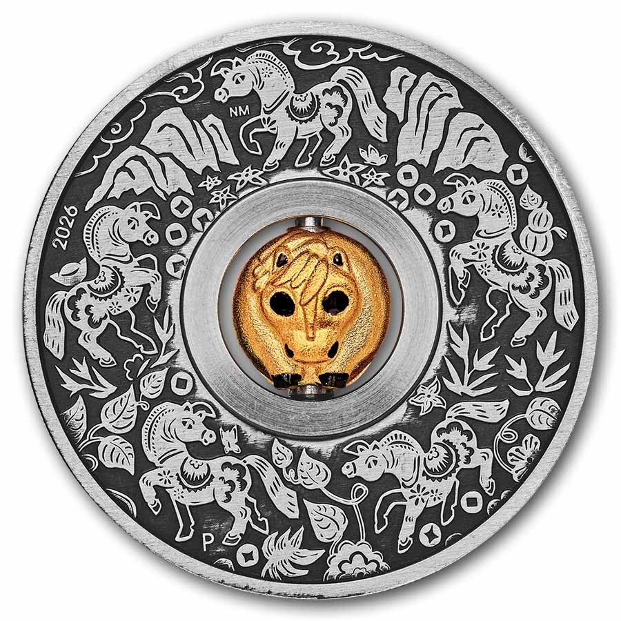 2026 Tuvalu 1 oz Silver Year of the Horse Rotating Charm Antiqued