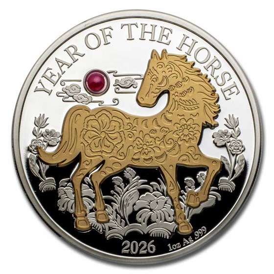 2026 Vanuatu 1 oz Silver Year of the Horse Gold Gilded w/ Pearl 2026 Vanuatu 1 oz Silver Year of the Horse Gold Gilded w/ Pearl