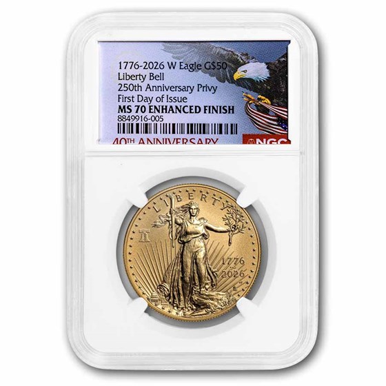2026-W 1 oz Burnished Gold Eagle Dual Date MS-70 NGC (FDI, 40th)
