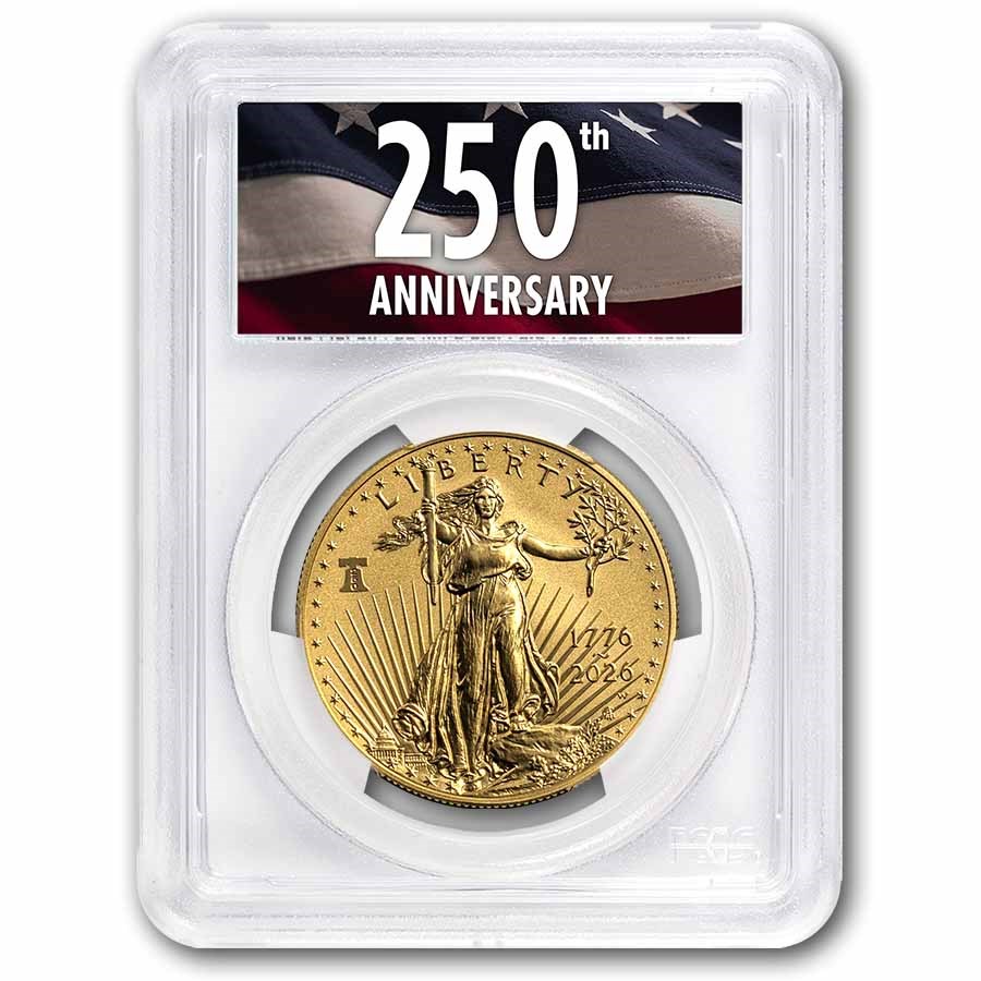 2026-W 1 oz Burnished Gold Eagle Dual Date MS-70 PCGS (AR, 250th)