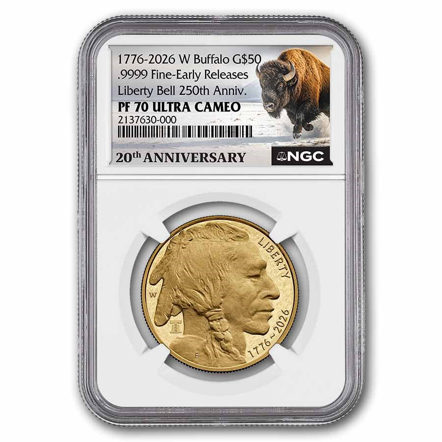 2026-W 1 oz Proof Gold Buffalo Dual Date PR-70 NGC (ER, 20th An)