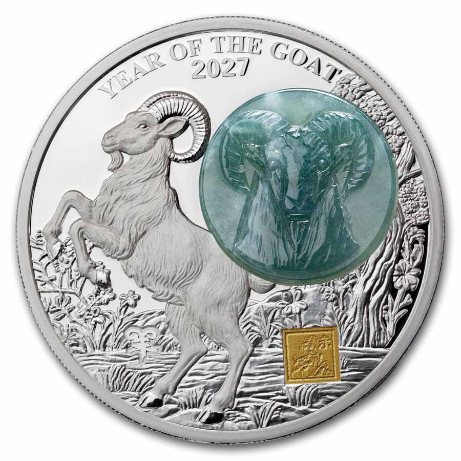 2027 Burundi 2 oz Silver & Jade Year of the Goat Proof