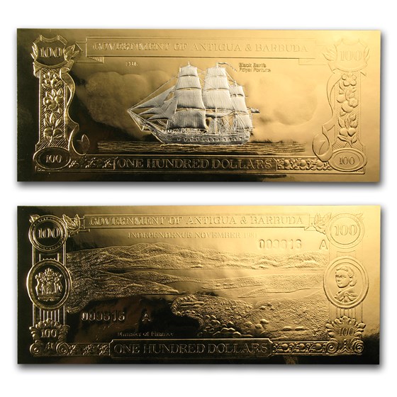 Buy 23K Antigua & Barbuda Gold 100 Unc Foil Notes APMEX Buy 23K Antigua & Barbuda Gold 100 Unc Foil Notes APMEX