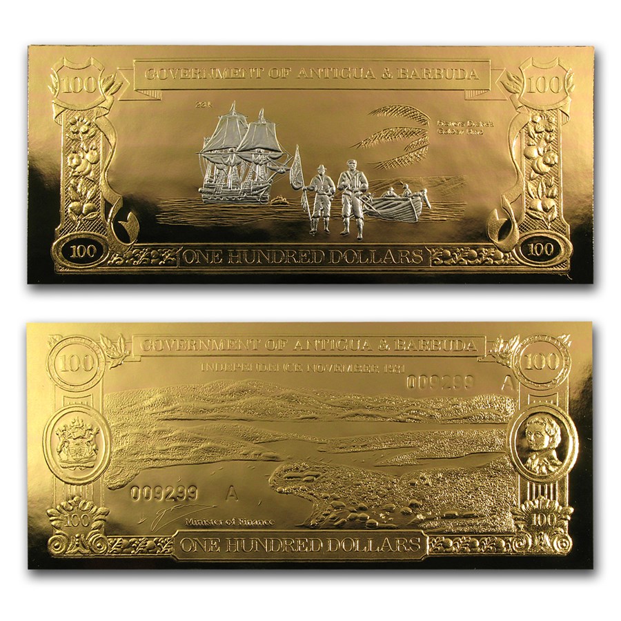 Buy 23K Antigua & Barbuda Gold 100 Unc Foil Notes APMEX