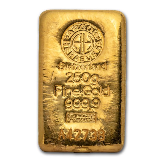 250 gram Gold Bar - Argor-Heraeus (Cast)