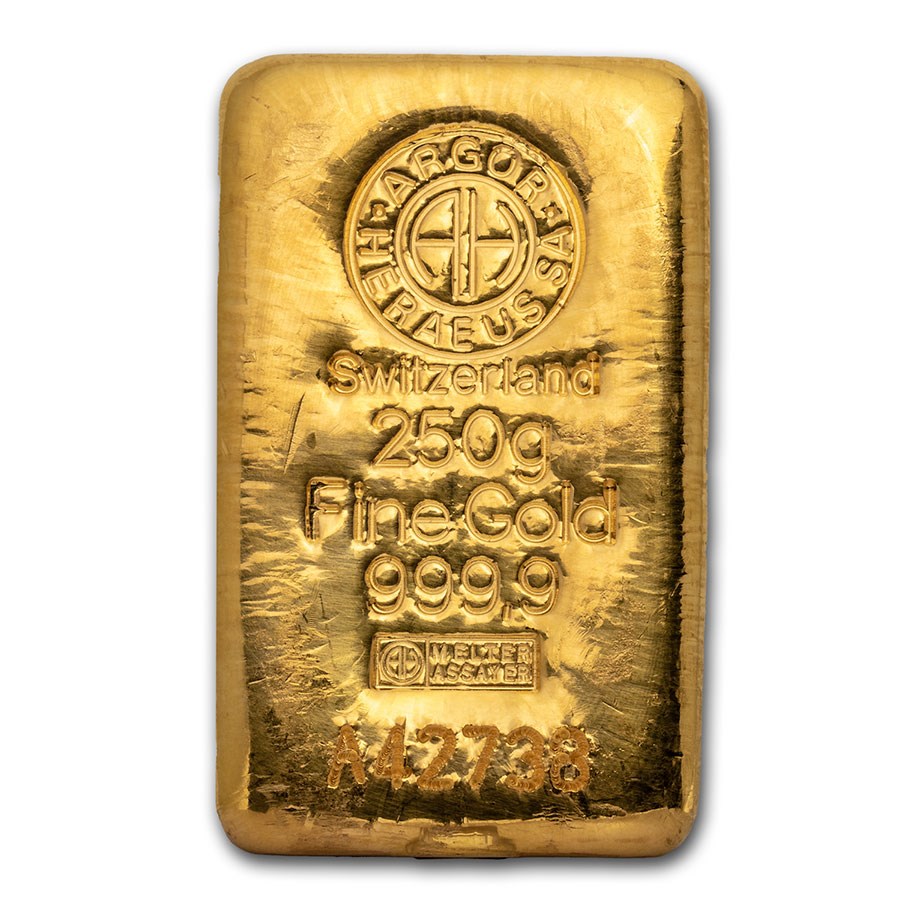 250 gram Gold Bar - Argor-Heraeus (Cast)