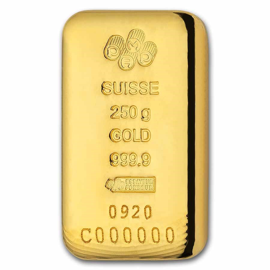 250 gram Gold Bar - PAMP Suisse (Cast w/o COA)