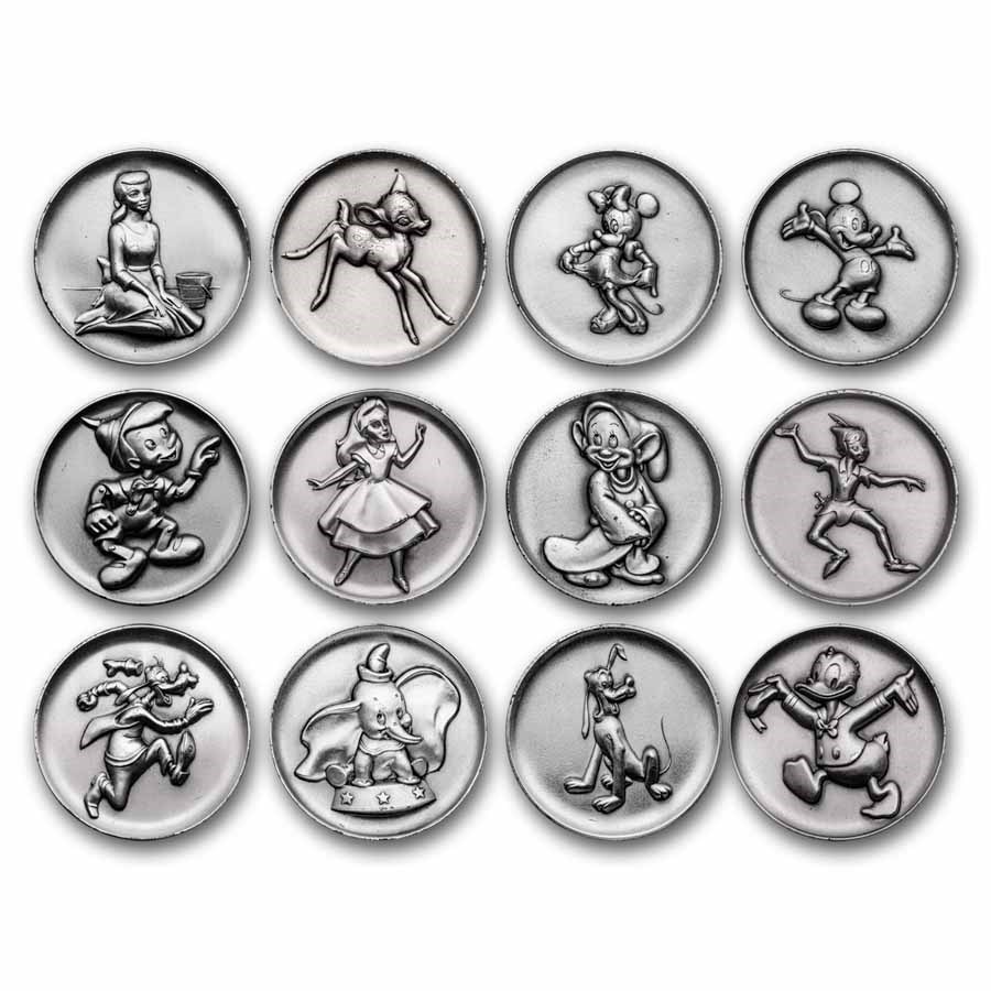 27.96 oz Sterling Silver- 1974 The Magic of Disney (12-Medal Set)