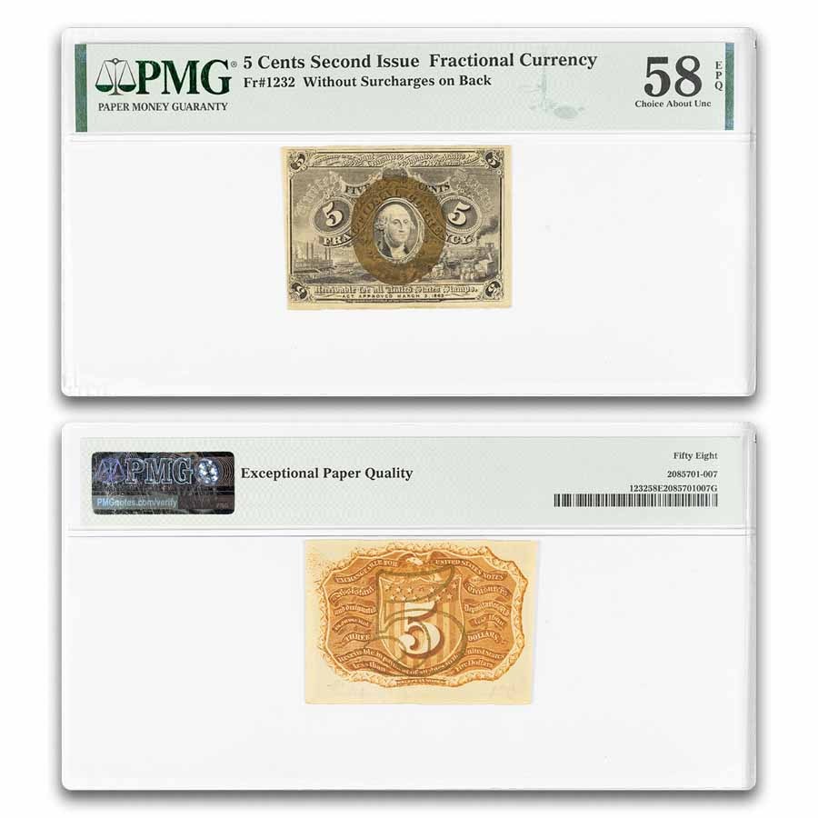 Buy 2nd Issue Fractional Currency 5 Cents AU-58 EPQ PCGS | APMEX