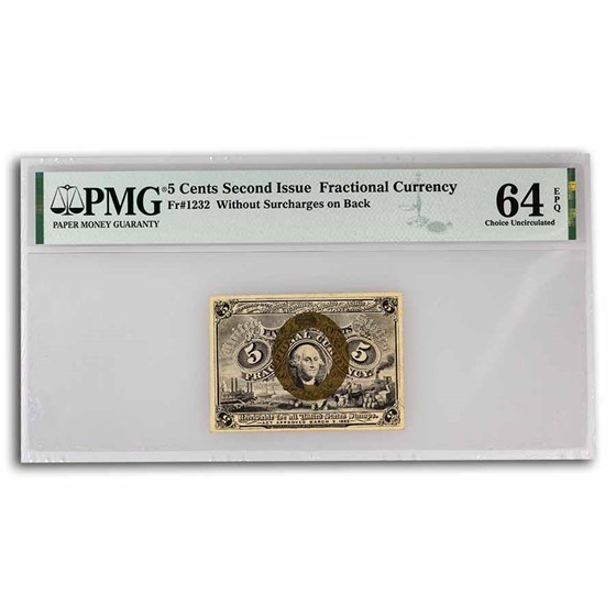 2nd Issue Fractional Currency 5 Cents Gem CU-64 EPQ PMG (Fr#1232) 2nd Issue Fractional Currency 5 Cents Gem CU-64 EPQ PMG (Fr#1232)