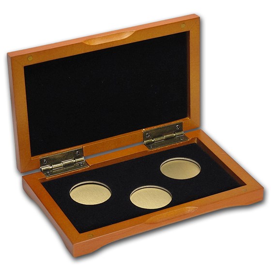 3-Coin Wood Presentation Box - Fits Up to 26 mm