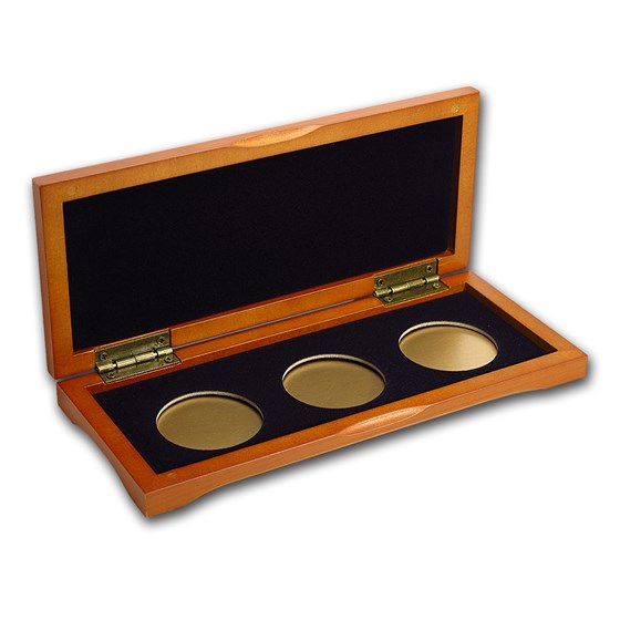 3 coin Wood Presentation Box - Fits Up to 40 mm (For Gold)