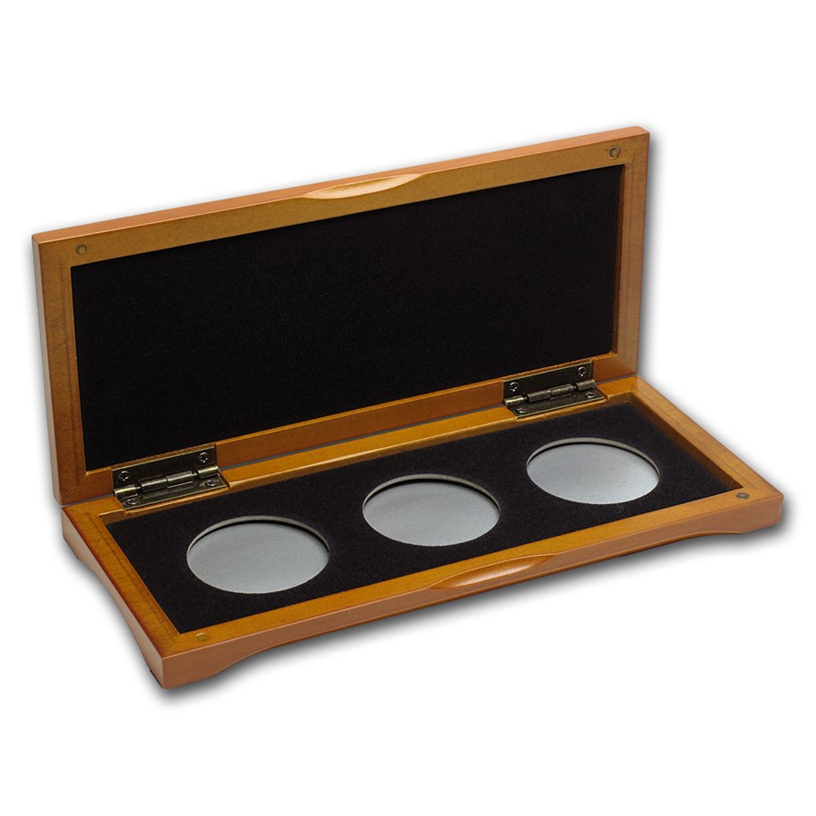 3 coin Wood Presentation Box - Fits Up to 40mm (For Silver)