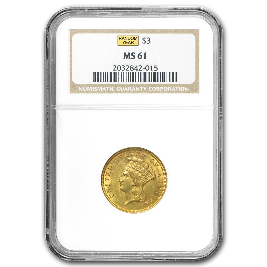 $3 Gold Princess MS-61 NGC/PCGS