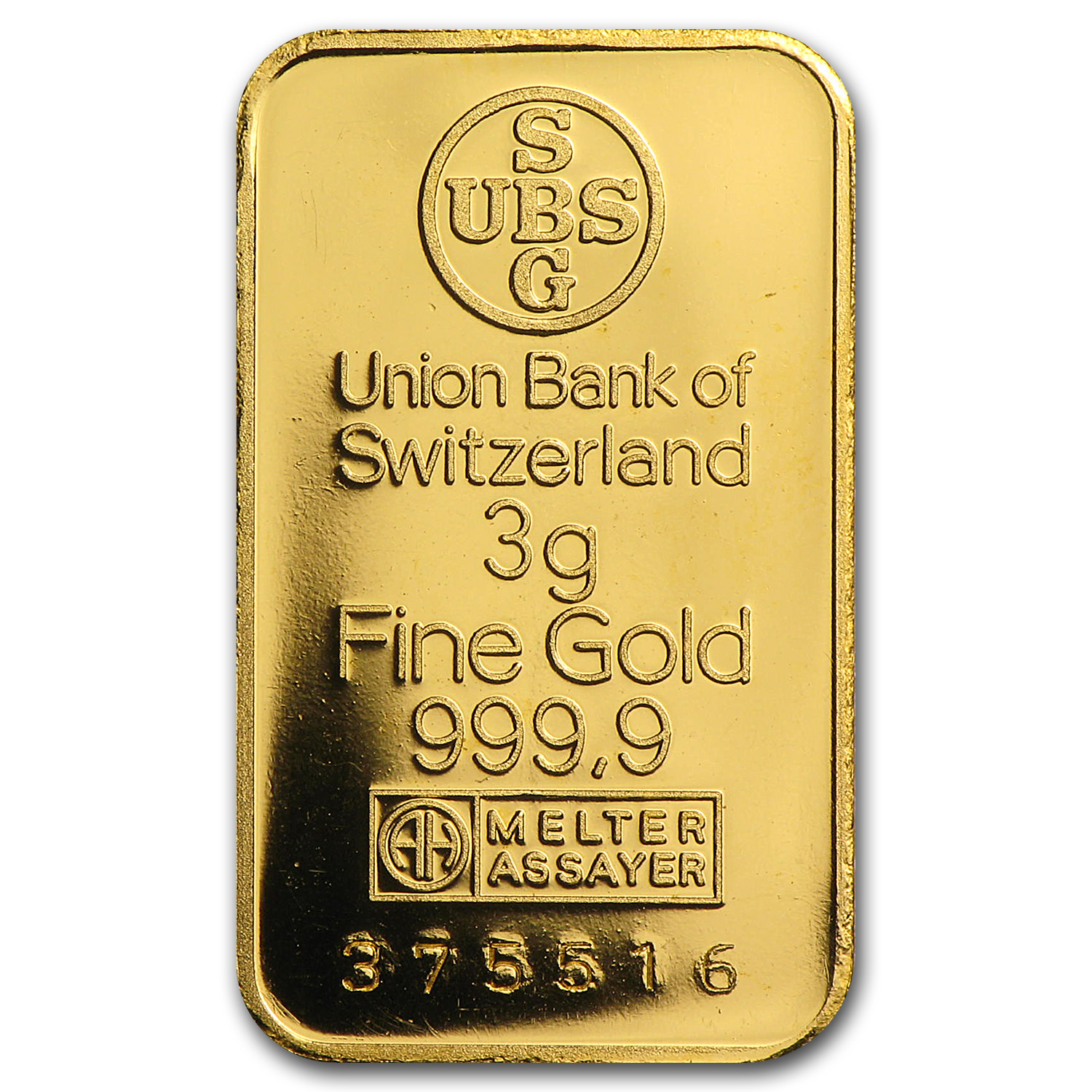 Buy 3 Gram Gold Bar - Union Bank of Switzerland | APMEX
