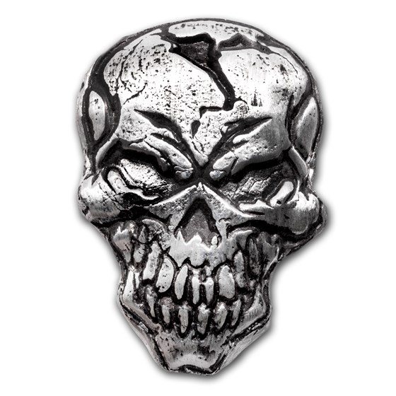 3 oz Hand Poured Silver Bar - Angry Skull 3 oz Hand Poured Silver Bar - Angry Skull