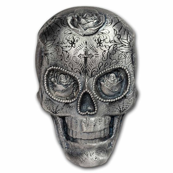 3 oz Hand Poured Silver - Detailed Sugar Skull with Roses 3 oz Hand Poured Silver - Detailed Sugar Skull with Roses
