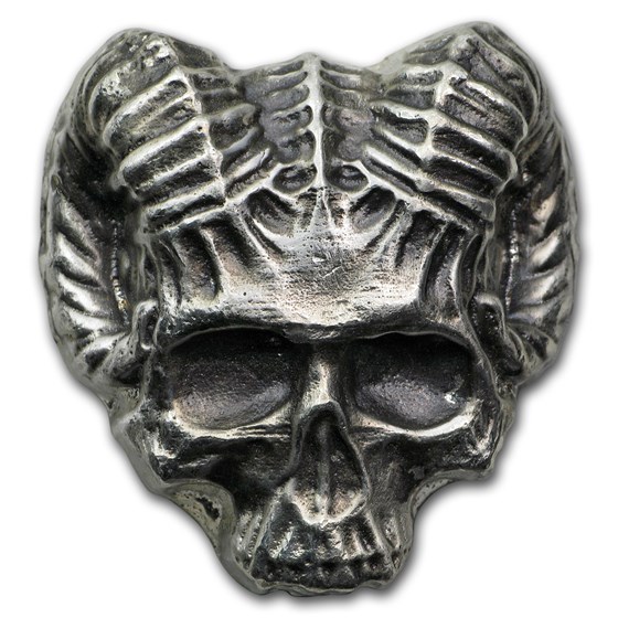 3 oz Hand Poured Silver - Devil Ram Skull 3 oz Hand Poured Silver - Devil Ram Skull